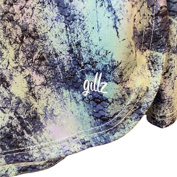 Gillz Sz L Blue Green Fish Scale Pattern Outdoor Fishing Surfing Sun Fabric Top - Picture 5 of 6